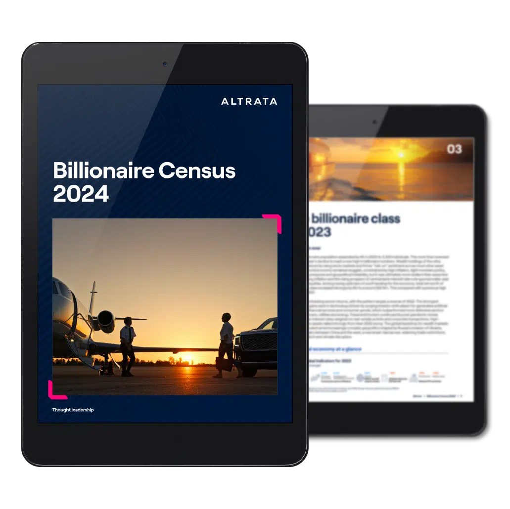 Billionaire Census 2024 cover and page on tablets