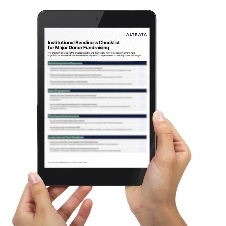 Blurred iPad with Institutional Readiness Checklist for Major Donor Fundraising