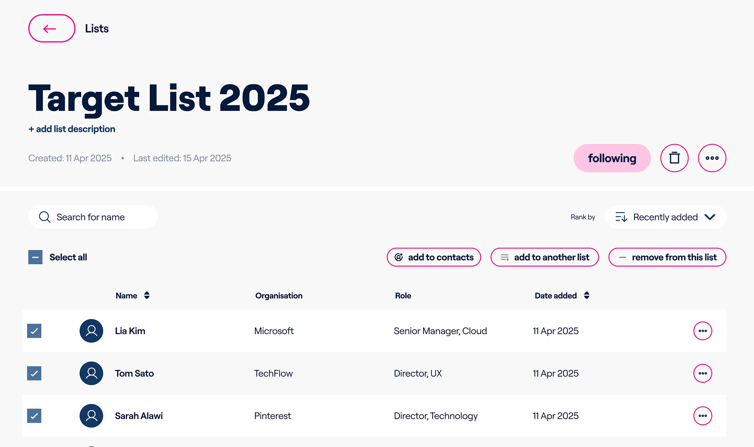 Altrata Platform - Target List