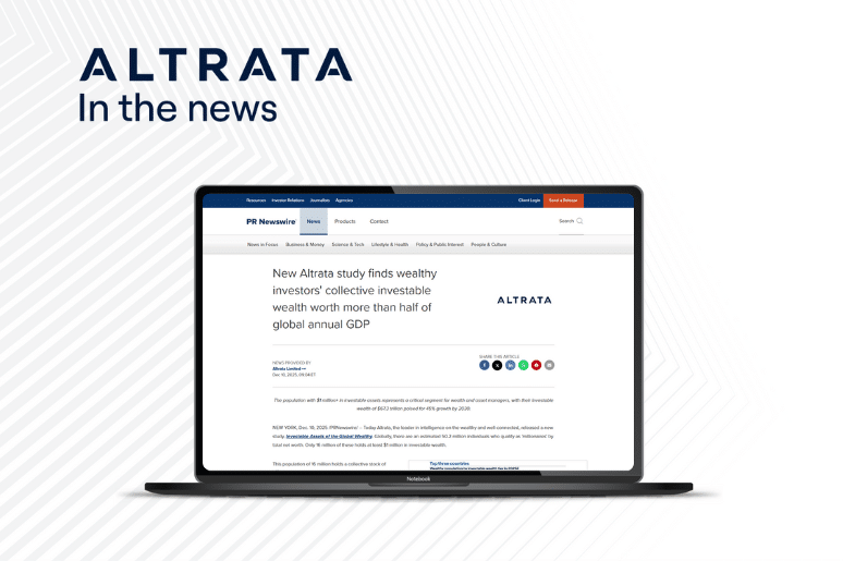New Altrata study finds wealthy investors' collective investable wealth worth more than half of global annual GDP